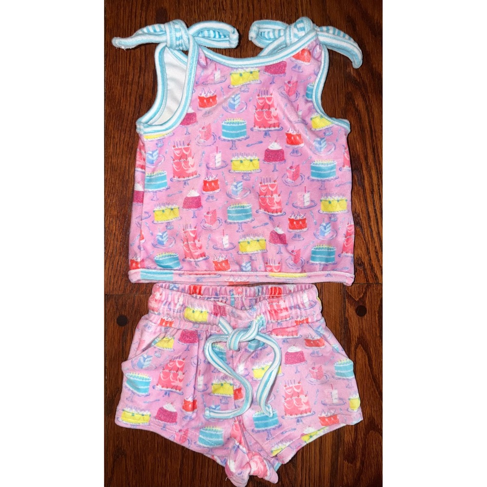 SweetHoney Girls Pink Cake Print Top Shorts Set 18M Birthday Lounge 2pc